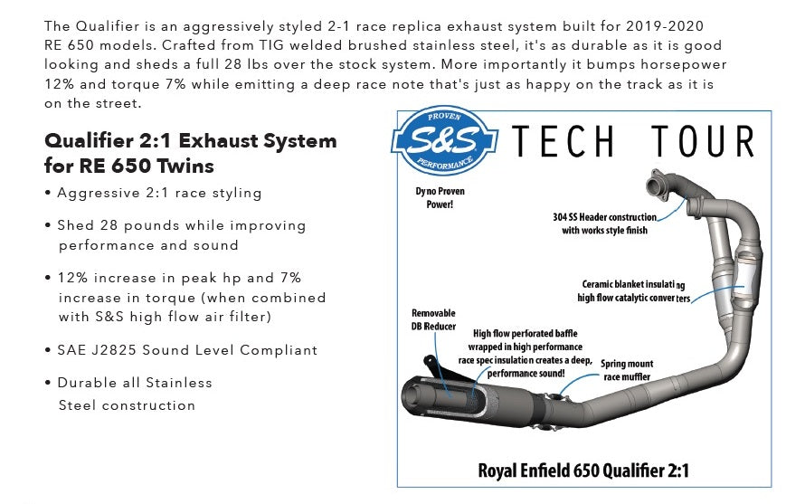 S&S Qualifier 2-1 Race Only Full System - Royal Enfield® Interceptor 650 Twins