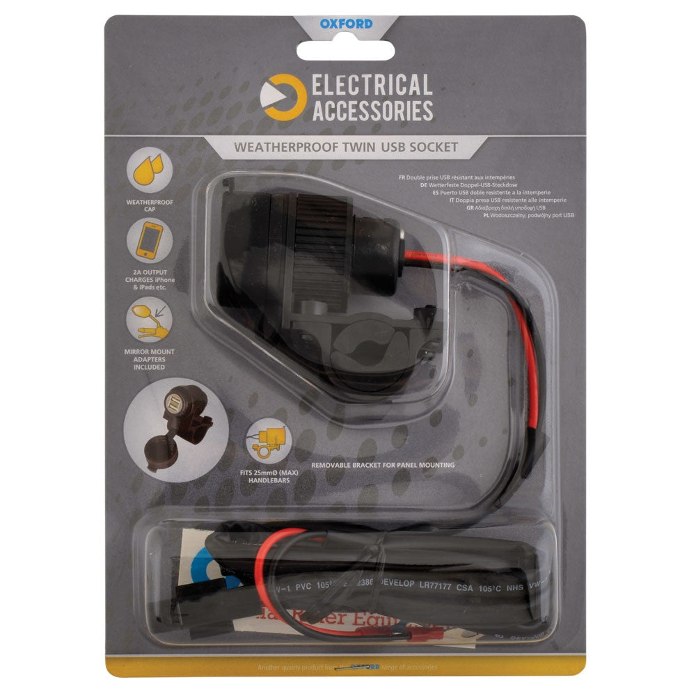 Oxford Weatherproof Dual Port USB Charger (12V 2Amph)